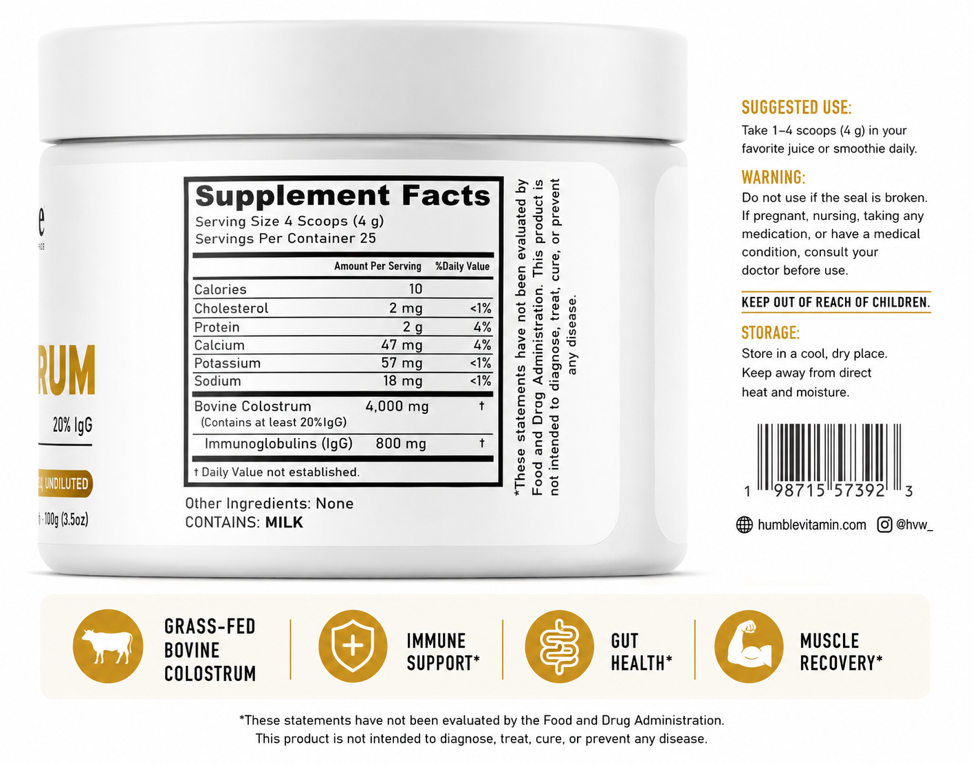 Grass Fed Colostrum - 25 Servings